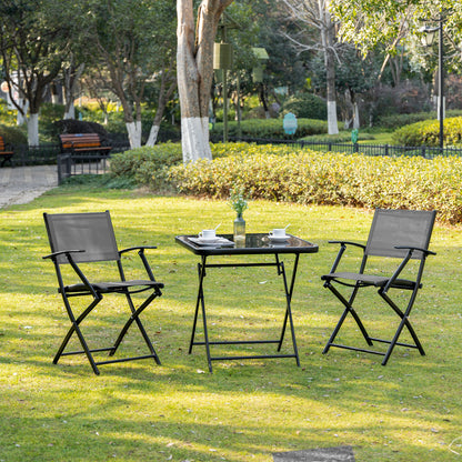 Outsunny Sitzgruppe für 2 Personen klappbar Balkonset 1 Tisch+2 Stühle Gartenmöbel Set Metall Mesh Schwarz+Grau