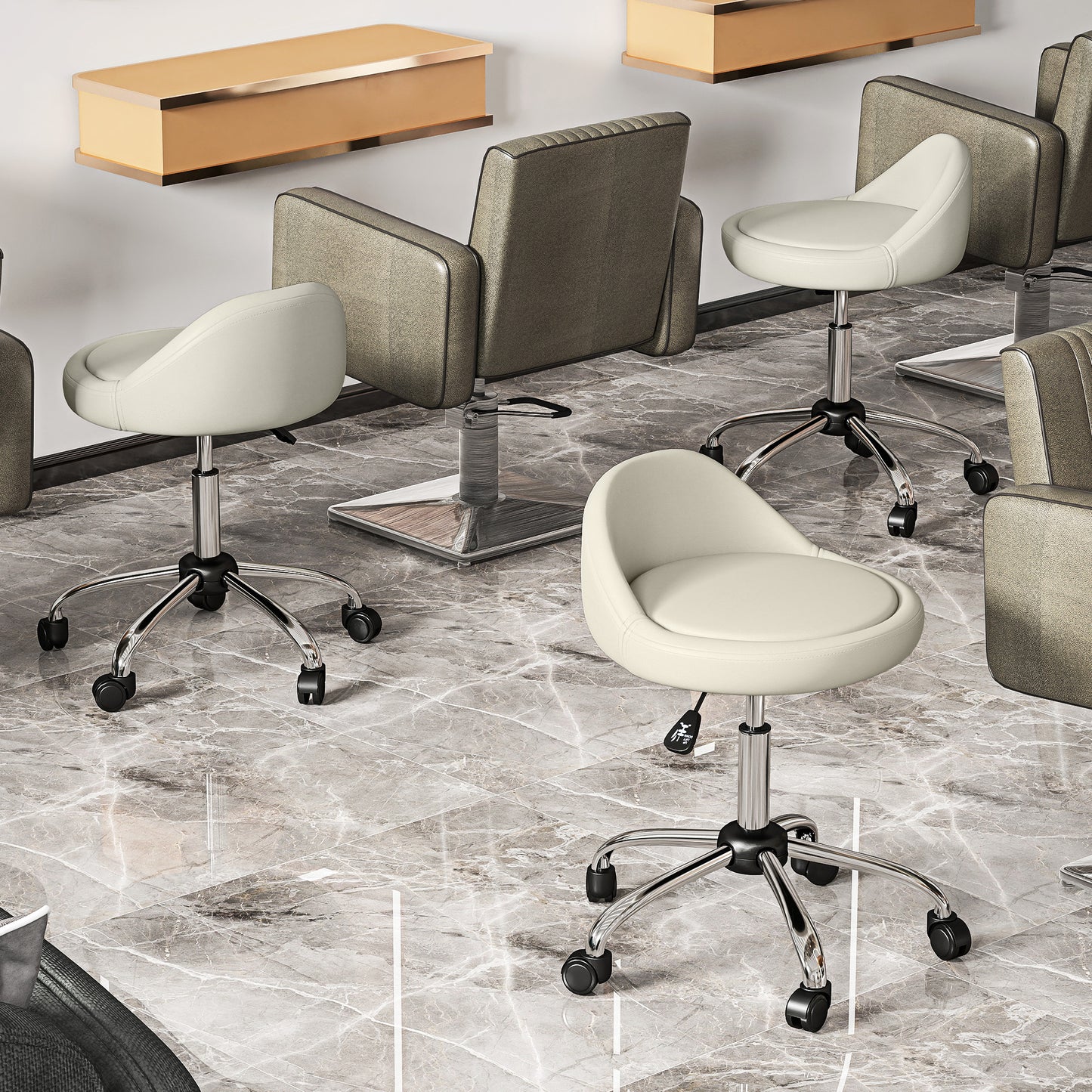 HOMCOM Arbeitshocker Drehhocker Rollhocker, höhenverstellbar, drehbare Sitzfläche, 50cm x 50 cm x 83 cm, Weiß