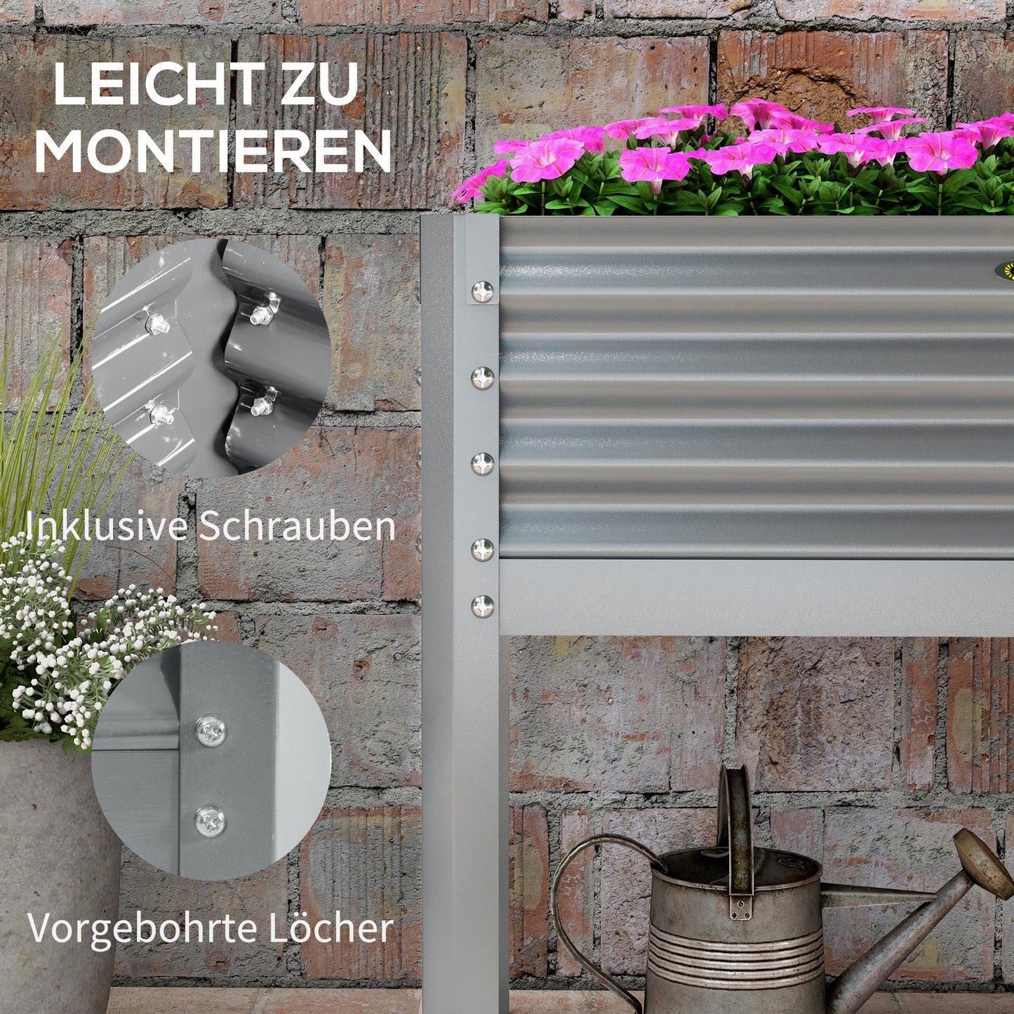 Outsunny Hochbeet Pflanzenbeet Pflanzkasten, wetterbeständig, 100 cm x 45 cm x 80 cm, Silber