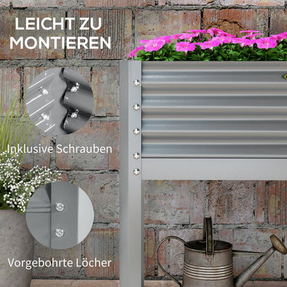 Outsunny Hochbeet Pflanzenbeet Pflanzkasten, wetterbeständig, 100 cm x 45 cm x 80 cm, Silber