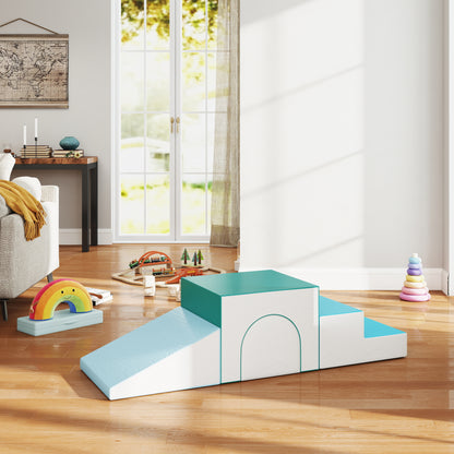 HOMCOM Bausteinset 4er-Set Schaumstoff Bausteine einfache Reinigung weiche Füllung Schaumstoffblöcke für 1-3 Jahre Kinder EPE Hellgrau+Blau+Grün 150 x 50 x 39 cm