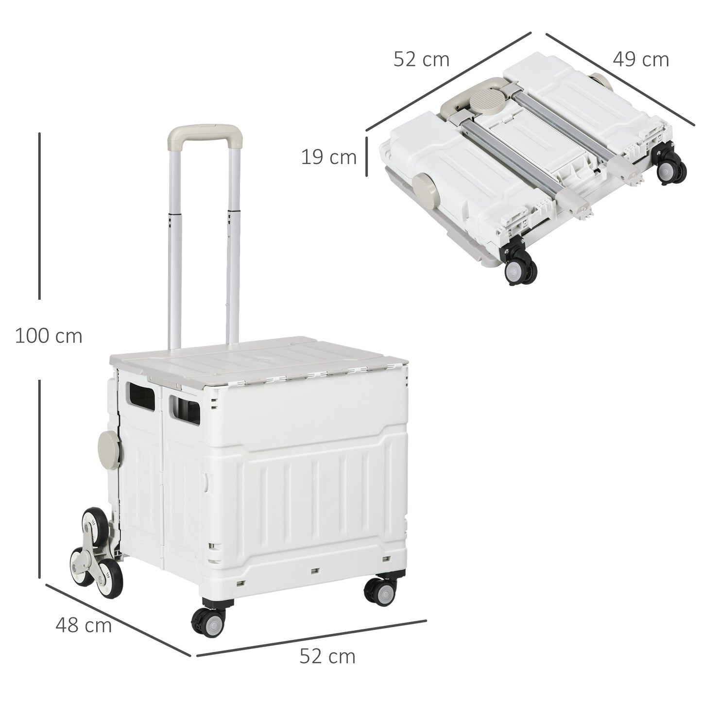 HOMCOM Einkaufstrolley Treppensteiger Mobile Transportbox, klappbar, Teleskopgriff, bis max. 65 Kilo belastbar, Weiß