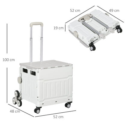 HOMCOM Einkaufstrolley Treppensteiger Mobile Transportbox, klappbar, Teleskopgriff, bis max. 65 Kilo belastbar, Weiß