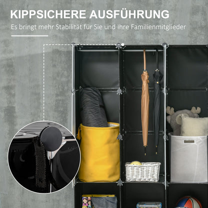 HOMCOM Modularer Aufbewahrungsschrank, Kleiderschrank, 16 Fächer, Kunststoff, Stahl