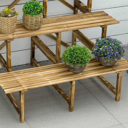 Outsunny Pflanzentreppe, Blumentreppe, Blumenregal, Pflanzregal, Blumenständer, 3 Stufen, Tannenholz, 100 x 80 x 78cm