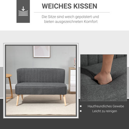 HOMCOM 2-Sitzer Sofa, weiche Polsterung, pflegeleichter Bezug, bis 150 kg, 117 x 56,5 x 77 cm, Hellgrau