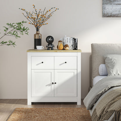HOMCOM Kommode mit viel Stauraum, Sideboard mit Soft-Close-Türen, 2 Schubladen, verstellbares Regal, Weiß
