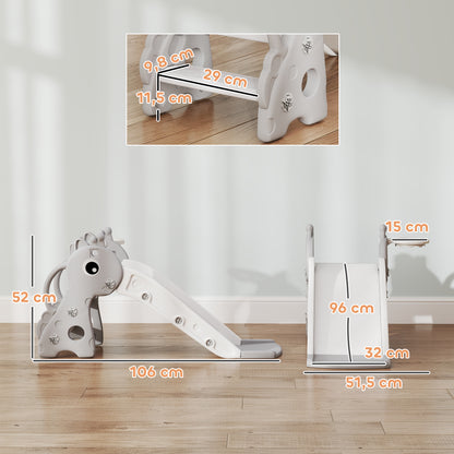 AIYAPLAY 3-in-1 Rutsche für Kinder, Giraffenform, Basketballkorb, Ball, Grau