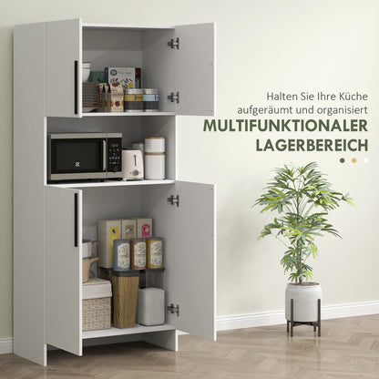 HOMCOM Küchenschrank, Vorratsschrank für Küche, Wohnzimmer, Esszimmer, Schränke, Regale, Mikrowellenablage, Spanplatte, Weiß