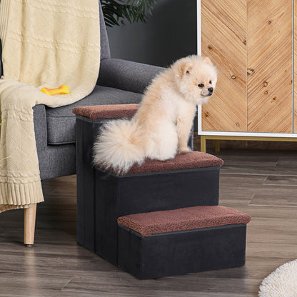 PawHut Haustiertreppe Katzentreppe Hundetreppe Faltbar 3 Stufen Tiertreppe mit Staurum für Katzen und Hunde MDF Schwarz 40 x 54 x 48 cm