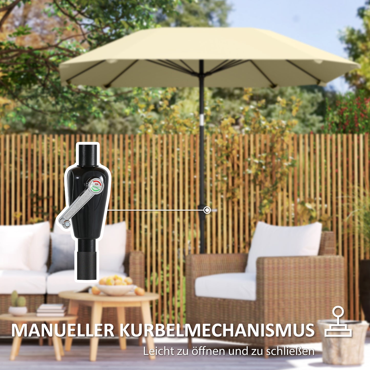 Outsunny 2,3 m Sonnenschirm ohne Basis, Verstellbarer Terrassenschirm mit Kurbel, Polyester, Aluminium, Fiberglas, Beige