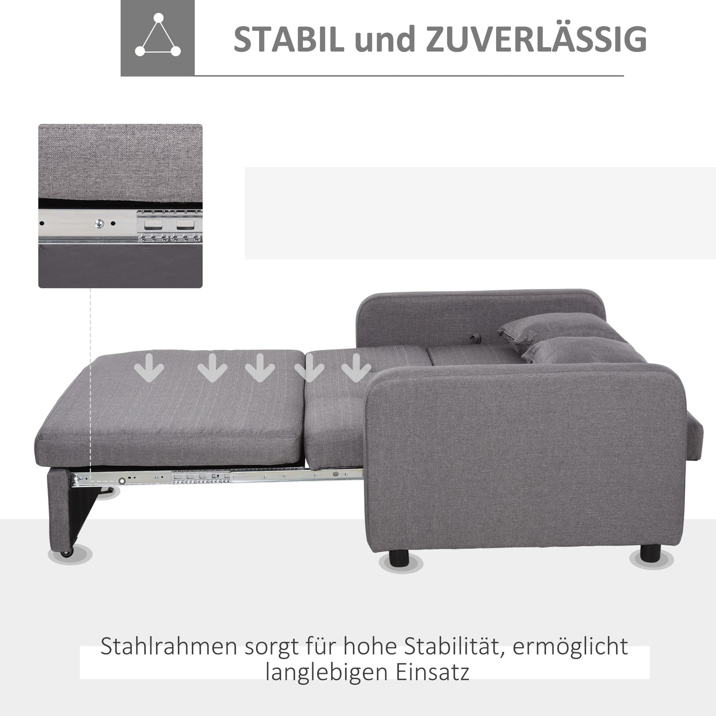 HOMCOM Schlafsofa für 2 Personen, mit Stauraum, leichter Umbau, flexibles Design, Grau