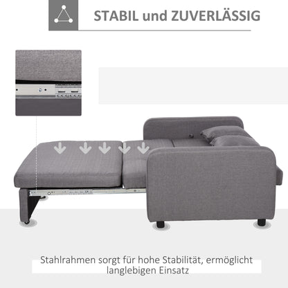 HOMCOM Schlafsofa für 2 Personen, mit Stauraum, leichter Umbau, flexibles Design, Grau