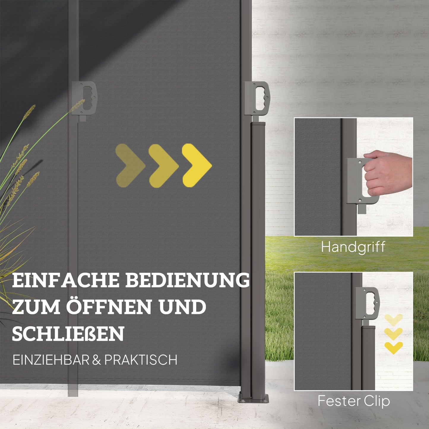 Outsunny Seitenmarkise ausziehbar blickdicht Sichtschutz mit Wandhalterung Beschichtung 300x180cm Dunkelgrau