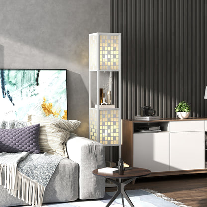 HOMCOM Stehlampe, Gittermuster, 2-Ebenen-Regale, für verschiedene Glühbirnen, Weiß