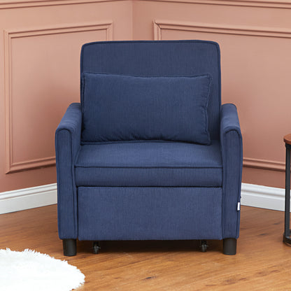 HOMCOM Schlafsessel, verstellbar, 3 Positionen, Cordbezug, bis 120 kg, Blau