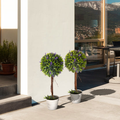 HOMCOM 2er-Set Kunstpflanze inkl. Übertopf und Kunstmoos, künstliche Lavendelstämmchen, Weiß + Grün + Lila