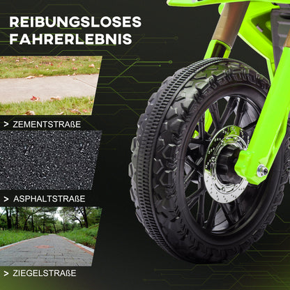 AIYAPLAY Elektro-Motorrad für Kinder, 6V Batterie-Antrieb, Stützräder, Hupe, Startgeräusch, 3-8 Jahre, Grün