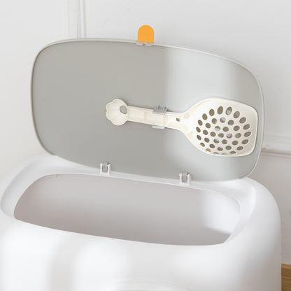 PawHut Katzenklo med Deckel Katzentoilette med Haube Schaufel Gitterboden XXL Katzentoilette för Katzen till 5 kg 55 x 40 x 39 cm Vit