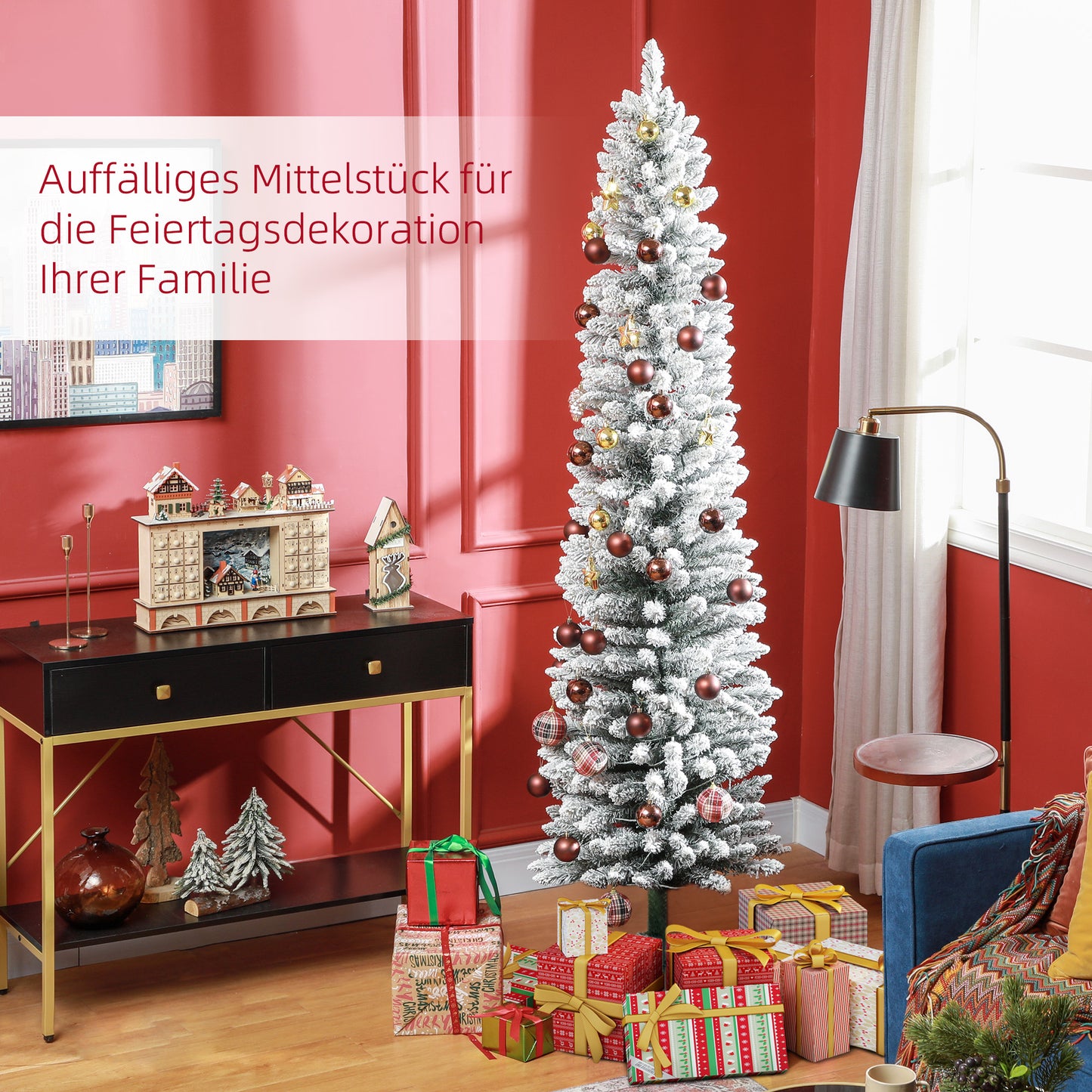 HOMCOM Weihnachtsbaum 210 cm, LED-Lichterkette, Kunstkette, flammhemmend, Metallbasis, Grün