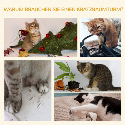 PawHut Katzenbaum Katzenkratzbaum Katzenspielturm Katzen Kletterbaum Kratzbaum Hängematte Grau L40 x B40 x H132 cm