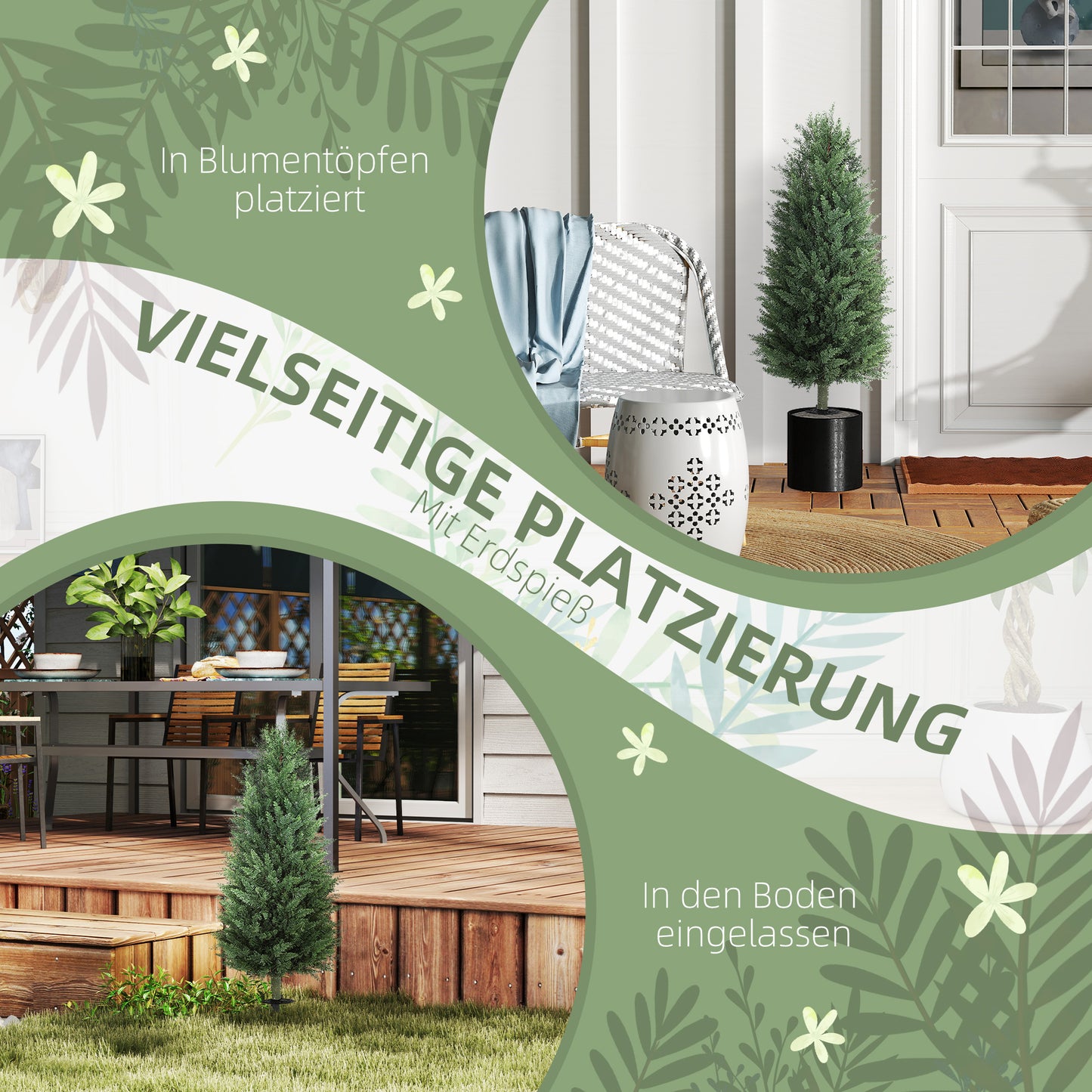 HOMCOM 2er-Set Kunstpflanzen, künstliche Zypressen mit je 831 Blättern, vielseitig, Grün