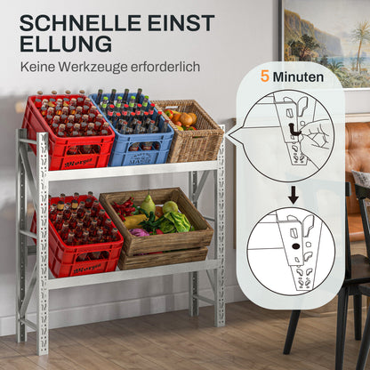 HOMCOM Getränkekistenregal, bis 6 Kisten, höhenverstellbar, Stahlrahmen, 110x30x110 cm, Weiß