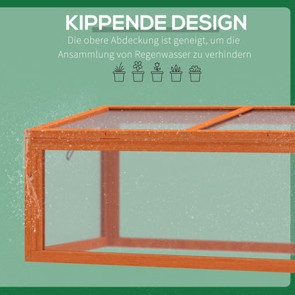Outsunny Frühbeet Holz und Polycarbonat Treibhaus 90 x 46 x 40 cm Gewächshaus mit Abdeckung wetterfest Frühbeetkasten für Garten Pflanzenbeet Orange