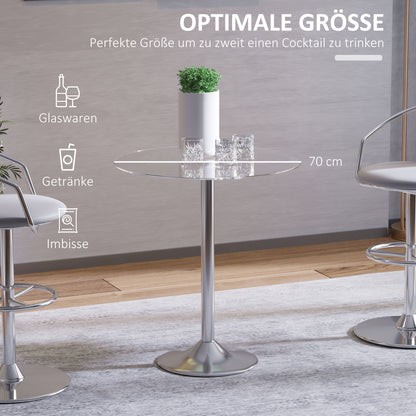 HOMCOM Runder Esstisch mit Glastischplatte, Metallgestell, Silberfarben