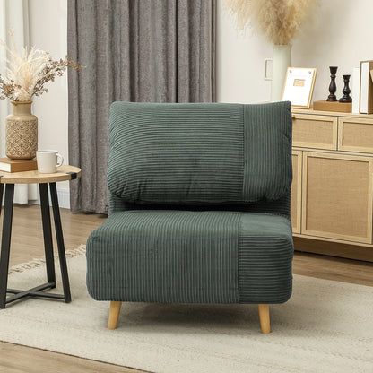 HOMCOM 2-in-1 Schlafsessel Gästebett, verstellbare Kopfstütze Cord-Optik 82 cm x 8 cm x 83 cm Grün