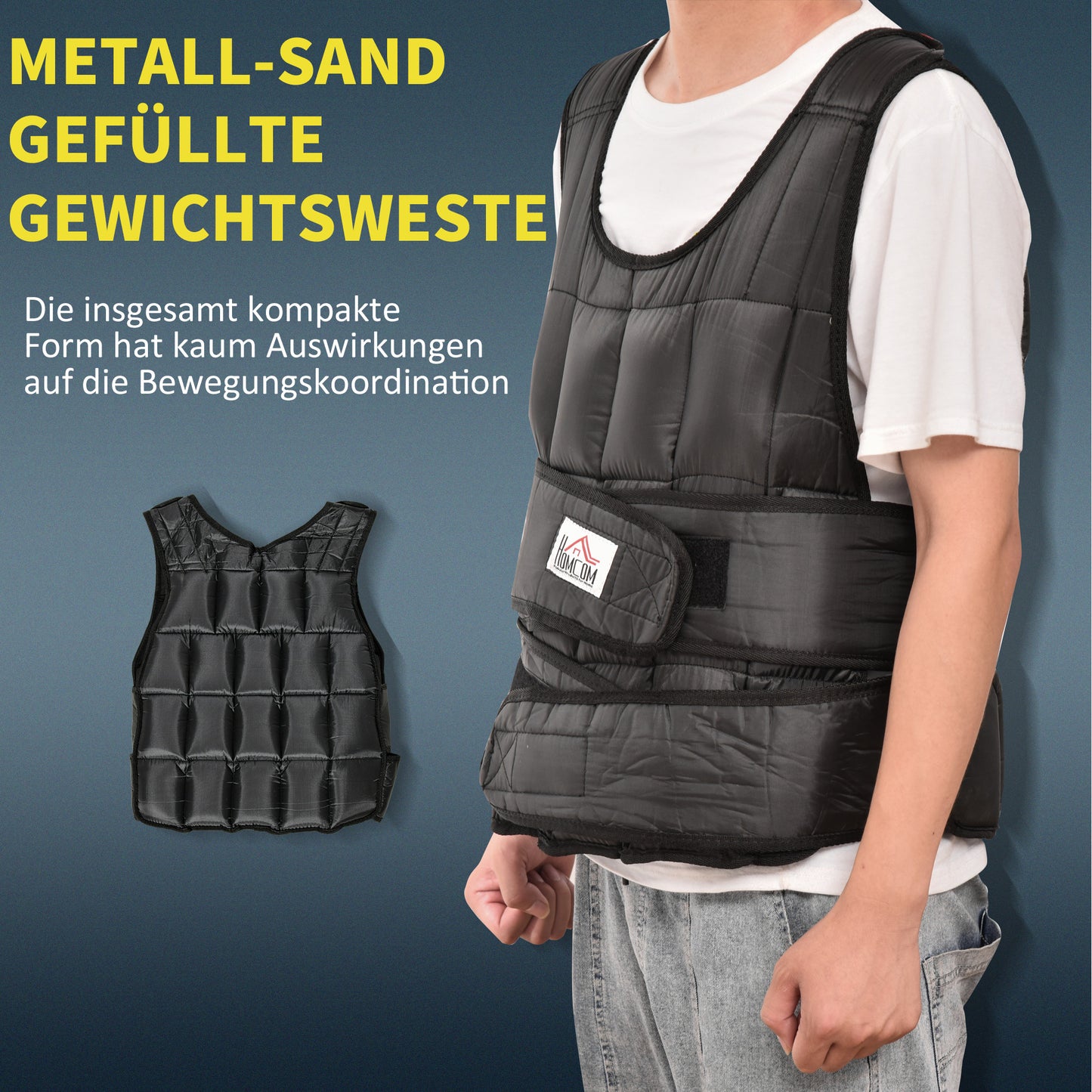 HOMCOM 30 kg Gewichtsweste Trainingsweste mit 35 Gewichtssäcke Verstellbar Krafttraining Fitness Oxford Metall Schwarz 60 x 50 cm