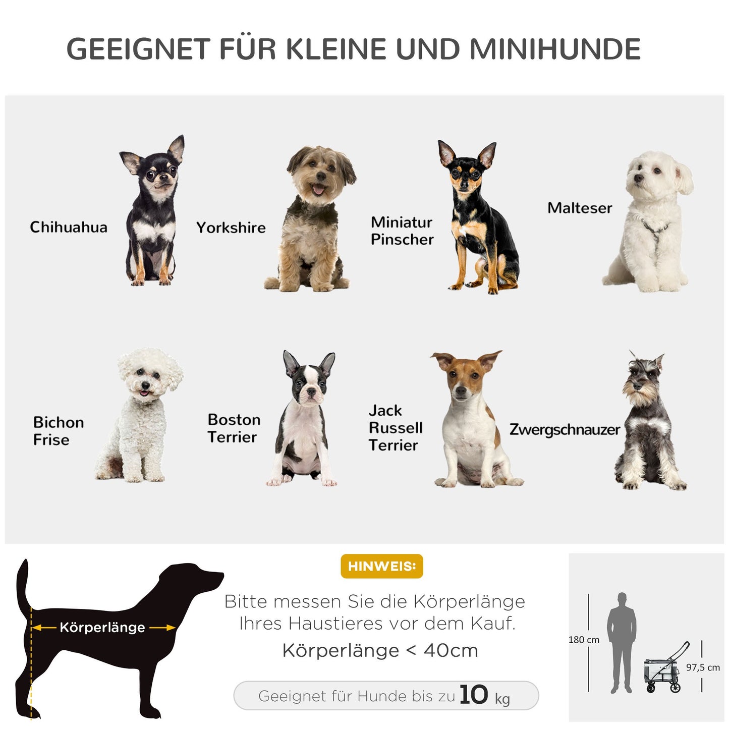 PawHut Hundbuggy Haustierbuggy bis 10kg klappbar abnehmbarer Korb 81 x 58 x 97,5 cm Schwarz + Grau + Weiß