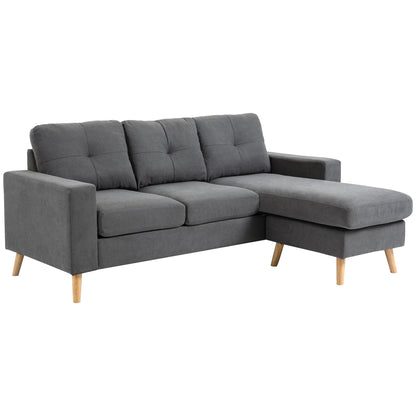 HOMCOM Ecksofa im Skandidesign, mit Knopfheftung, Massivholz, Leinenoptik, Grau