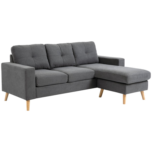 HOMCOM Ecksofa im Skandidesign, mit Knopfheftung, Massivholz, Leinenoptik, Grau