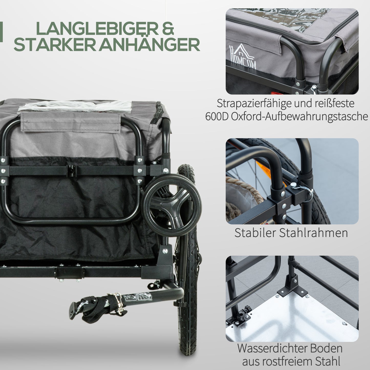 HOMCOM Lastenanhänger Bollerwagen 130 x 64 x 103 cm Stahl Schwarz+Grau