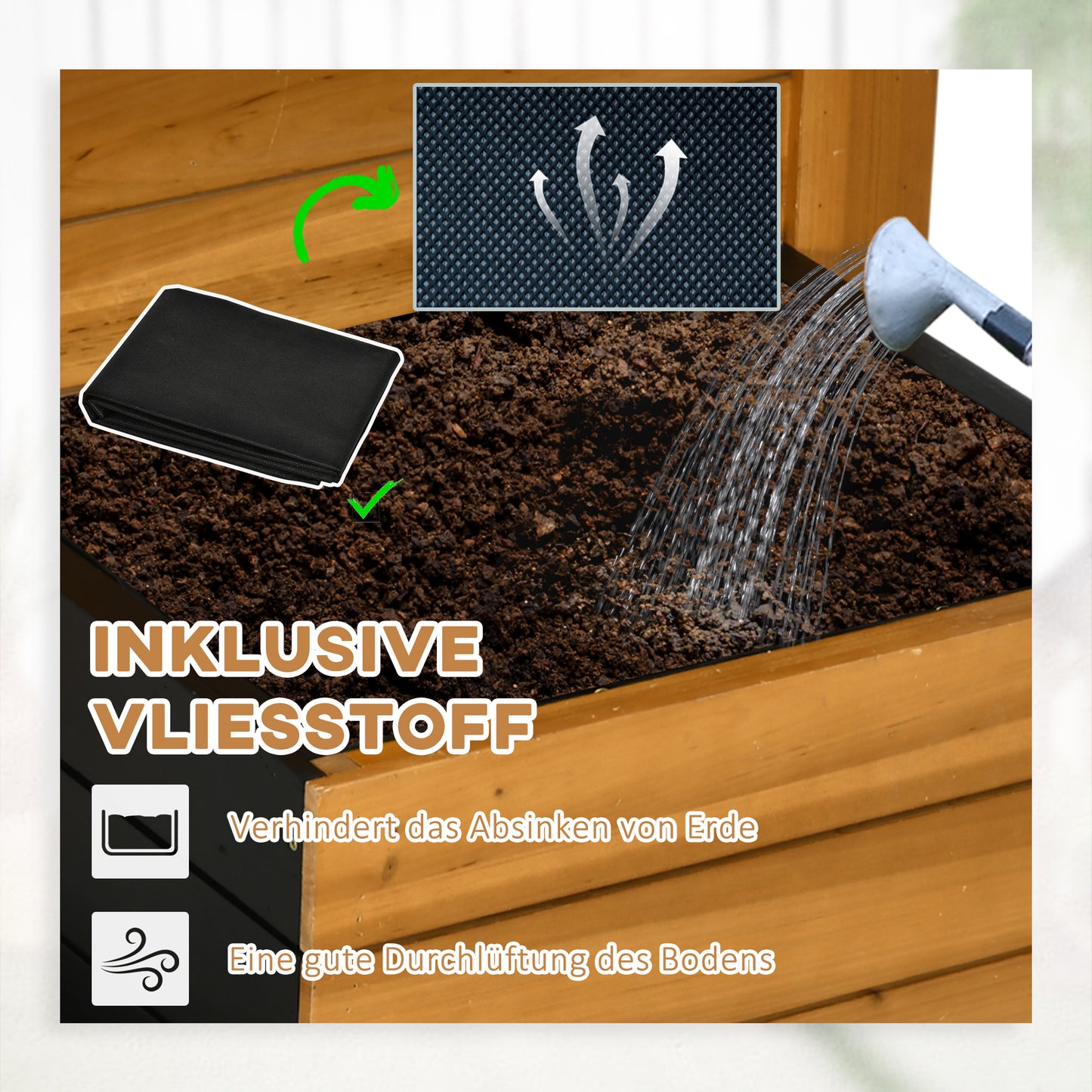 Outsunny Hochbeet mit 4 Pflanzkästen, Selbstbewässerungssystem, Vliesverkleidung, wetterbeständig, 79,5 cm x 49,5 cm x 80 cm