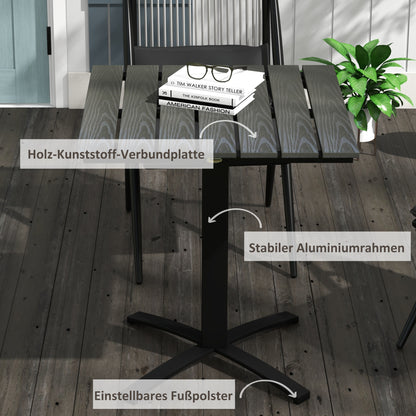 Outsunny Terrassentisch, für 4 Personen, Holzoptik, Aluminiumrahmen, 70 x 70 x 76 cm, Grau
