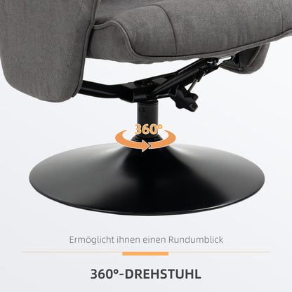 HOMCOM Relaxsessel mit Fußhocker, verstellbare Rückenlehne, 69 cm x 71 cm x 104 cm, Dunkelgrau + Schwarz