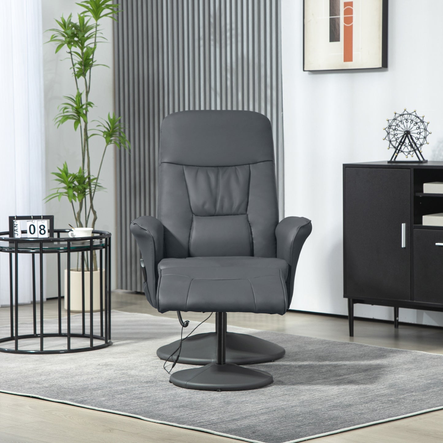 HOMCOM Massagesessel mit Fußhocker, Ergonomischer Stuhl mit 10 Vibrationspunkten, Kunstleder, 76 x 81 x 105 cm, Dunkelgrau