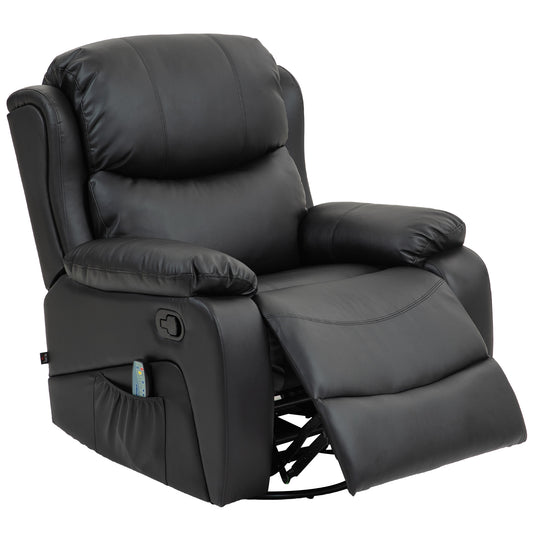 HOMCOM Massagesessel, Wärme- & Liegefunktion, Kunstleder, bis 150kg, 97x92x104cm, Schwarz