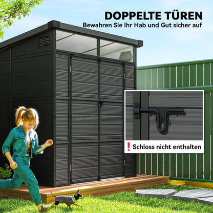 Outsunny 1,9 x 1,9 m Gartenschuppen, Werkzeugschuppen aus Kunststoff , verschließbare Türen, 2 Lüftungsöffnungen, Dunkelgrau