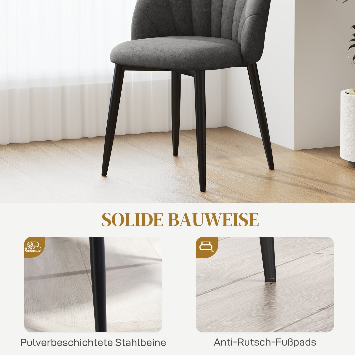 HOMCOM 4er-Set Esszimmerstühle, Küchenstühle in Samtoptik, Stahlbeine, armlos, Grau