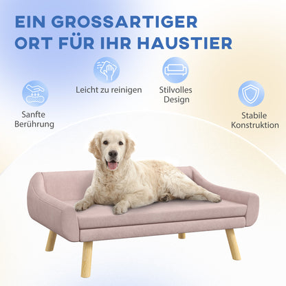 PawHut Haustiersoffa Hundesofa, Skandidesign, abnehmbares Polster, Samtoptik, 102 cm x 58,5 cm x 42,5 cm, Rosa + Natur