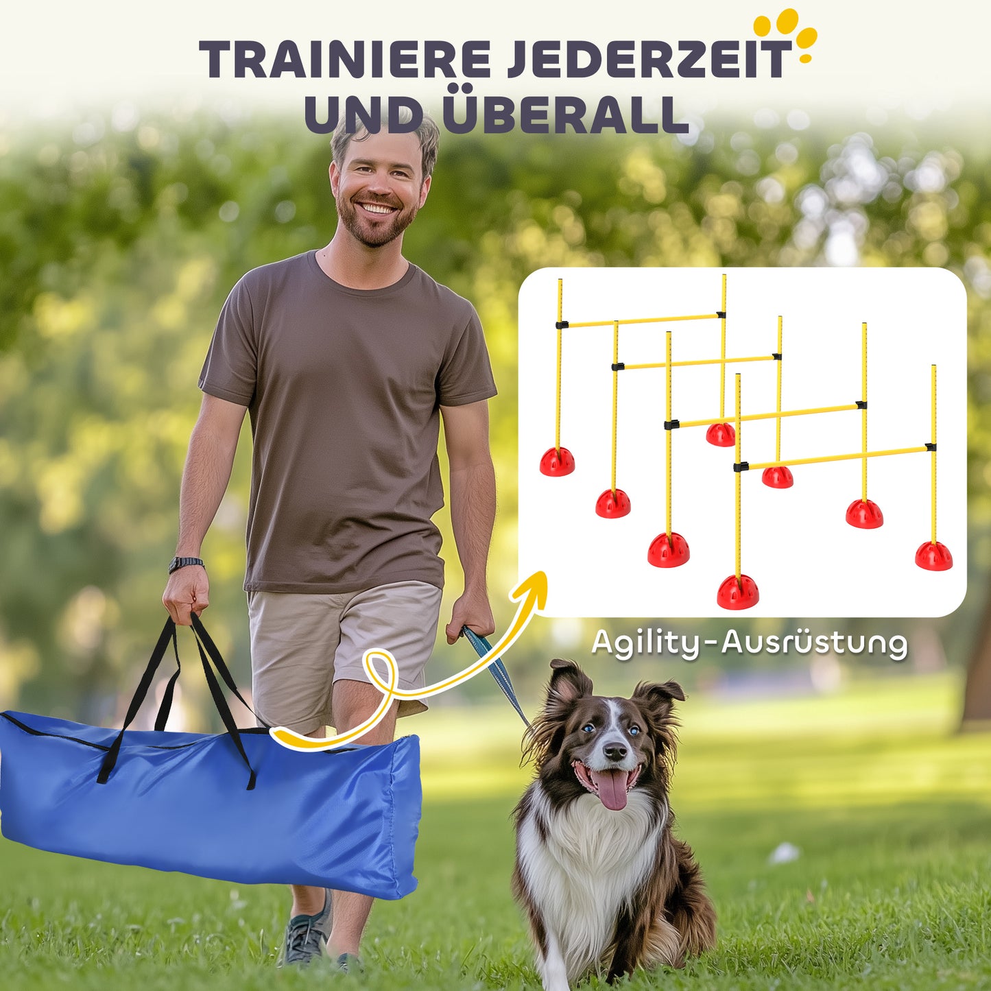 PawHut 4-teiliges Hunde-Agility-Set med 4 Hürden och Tragetasche für das Sprungtraining, Gelb