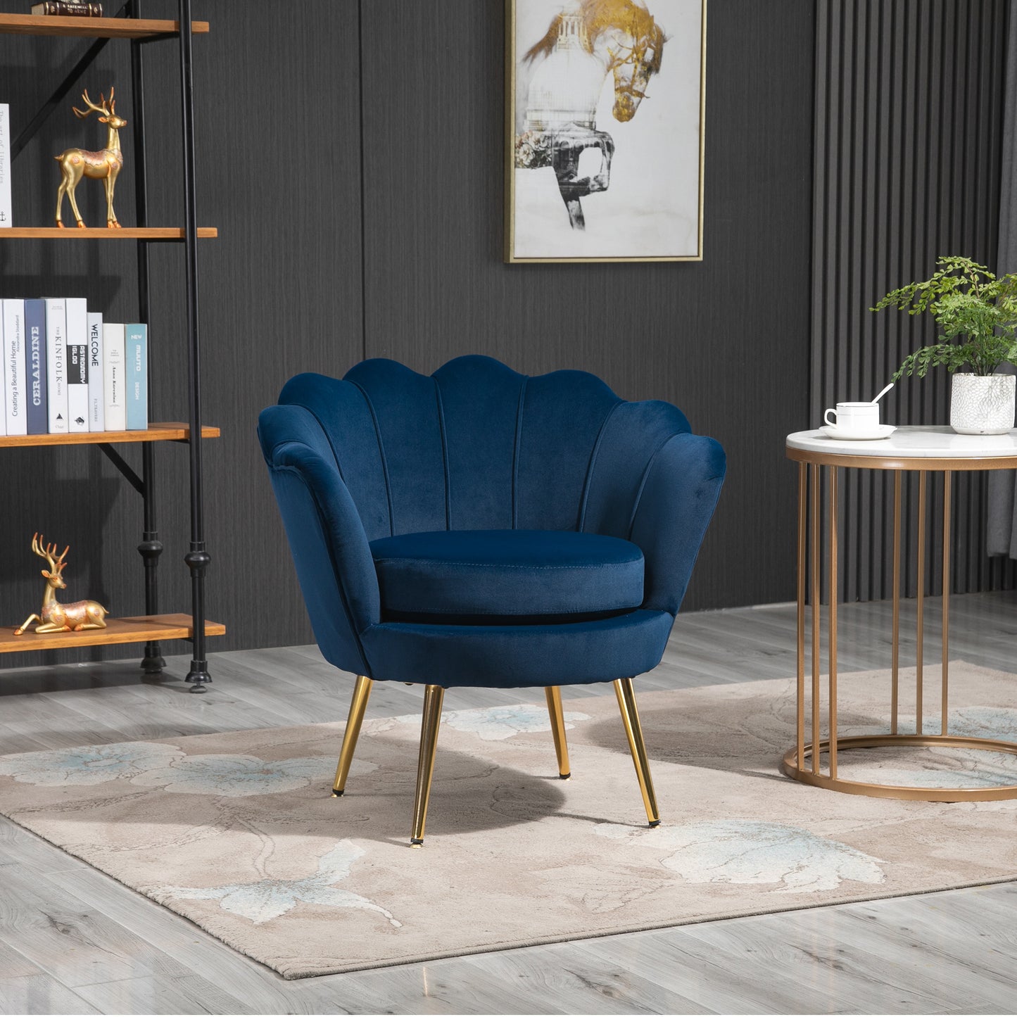 HOMCOM Lounge-Sessel, Vintage-Sessel in Samtoptik, Metallgestell, 76 x 67 x 74 cm, Blau