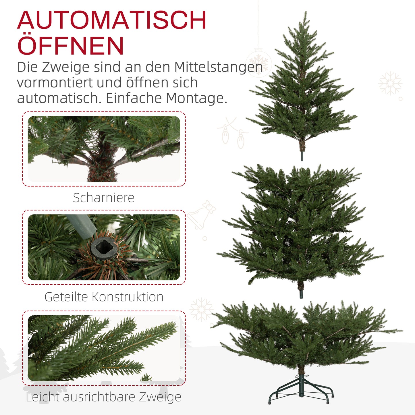 HOMCOM Weihnachtsbaum 183 cm, realistisches Aussehen, Schnellaufbau, inkl. Ständer, feuersicherer Kunststoff