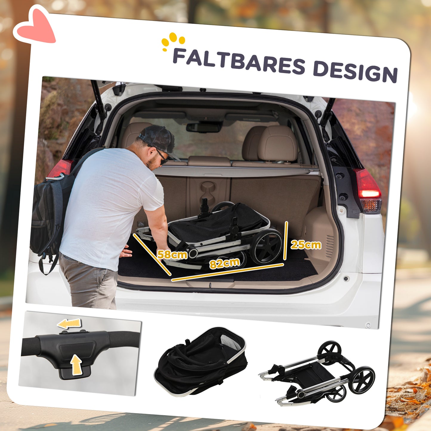 PawHut 2-IN-1 Hundebuggy Tragtasche bis 10kg Kissen klappbar 1 Aufbewahrungskorb 83 cm x 58 cm x 102 cm Schwarz