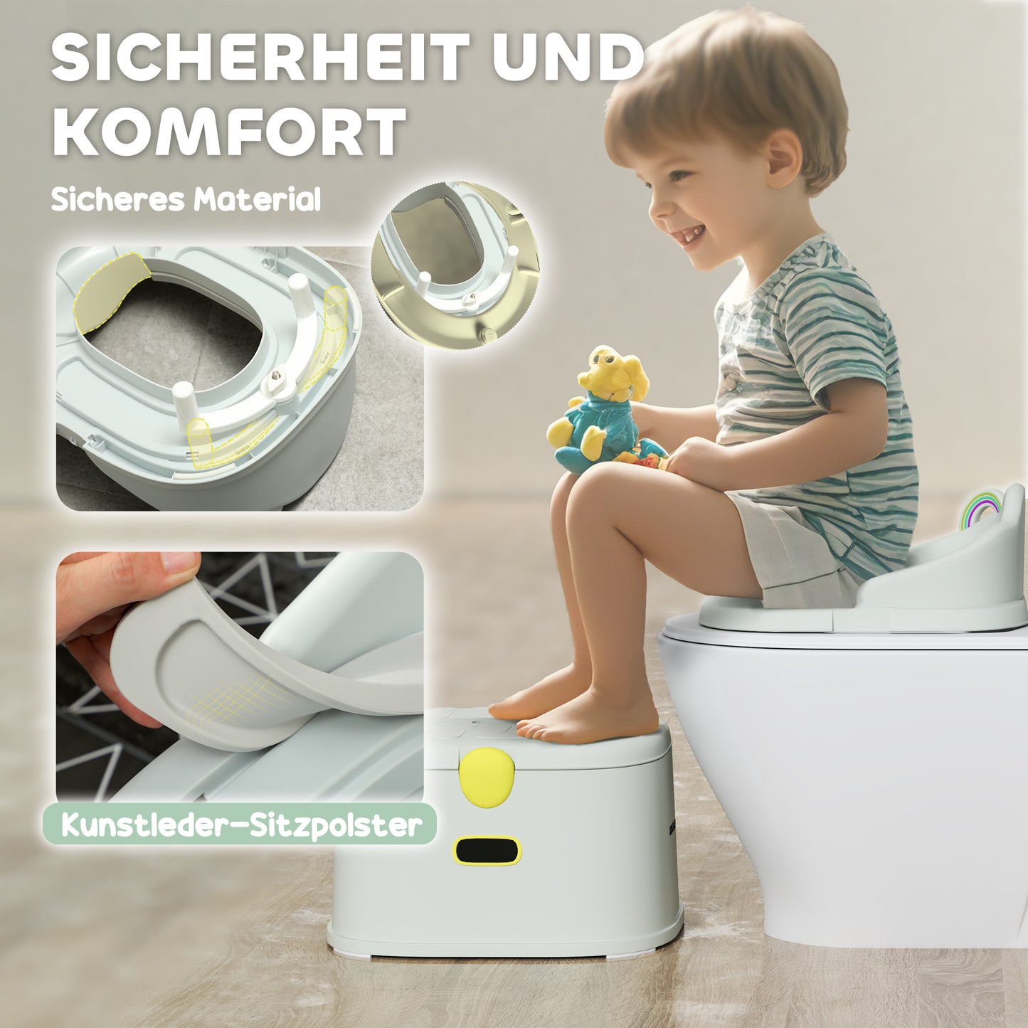 AIYAPLAY Kinder-Töpfchen, 3-in-1, abnehmbarer Aufsatz, Kunstleder-Sitzpolster, max. 50 kg, Grau