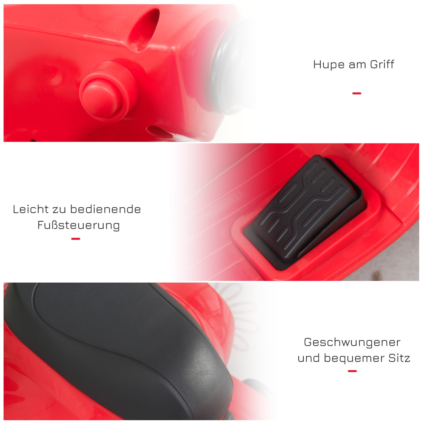 HOMCOM Elektro Kindermotorrad Vespa Elektromotorrad mit LED-Licht, Sound, Kinder Elektro Motorrad für Kinder von 18-36 Monate Rot