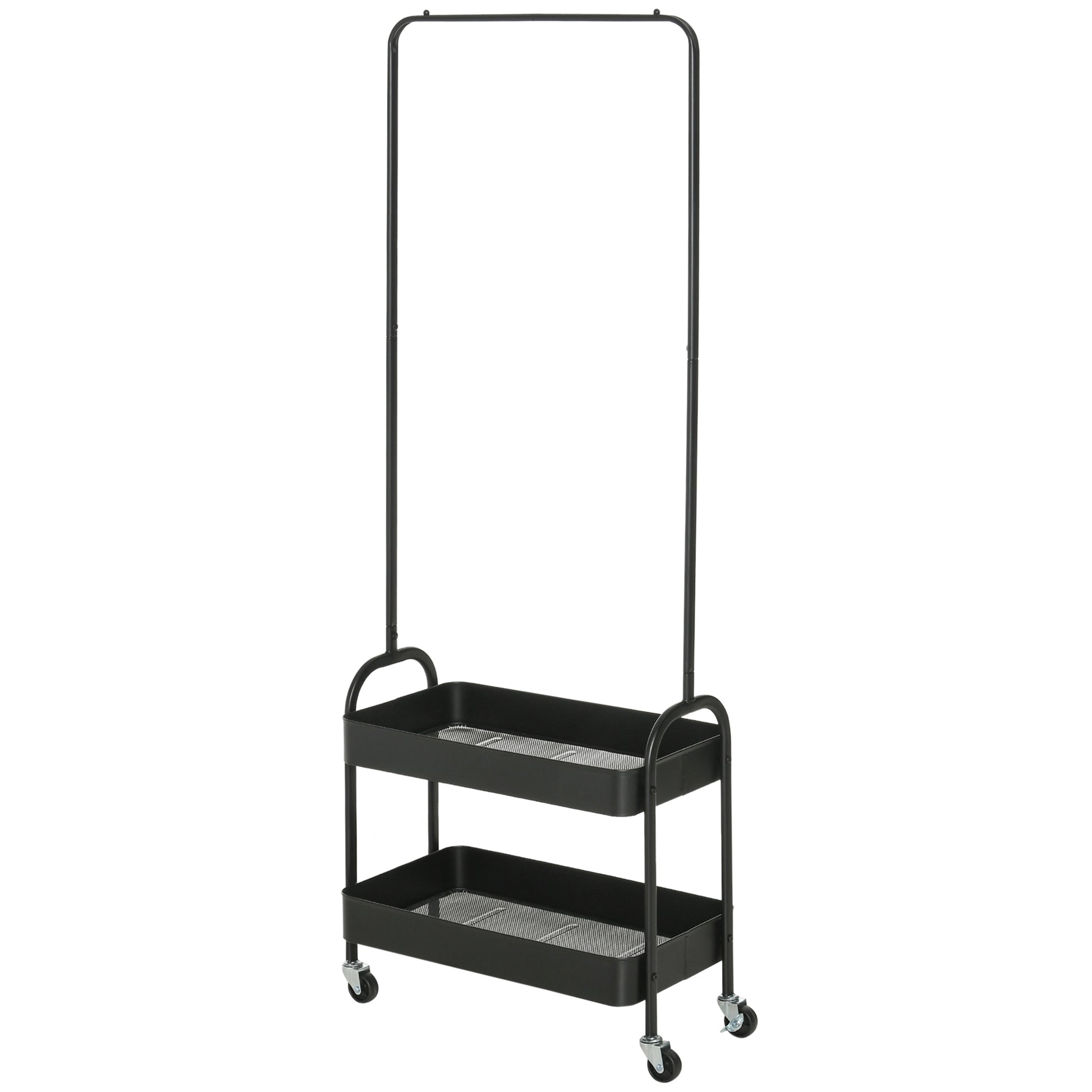 HOMCOM Kleiderständer aus Metall mit Schuhablage, fahrbar, freistehend, Schwarz